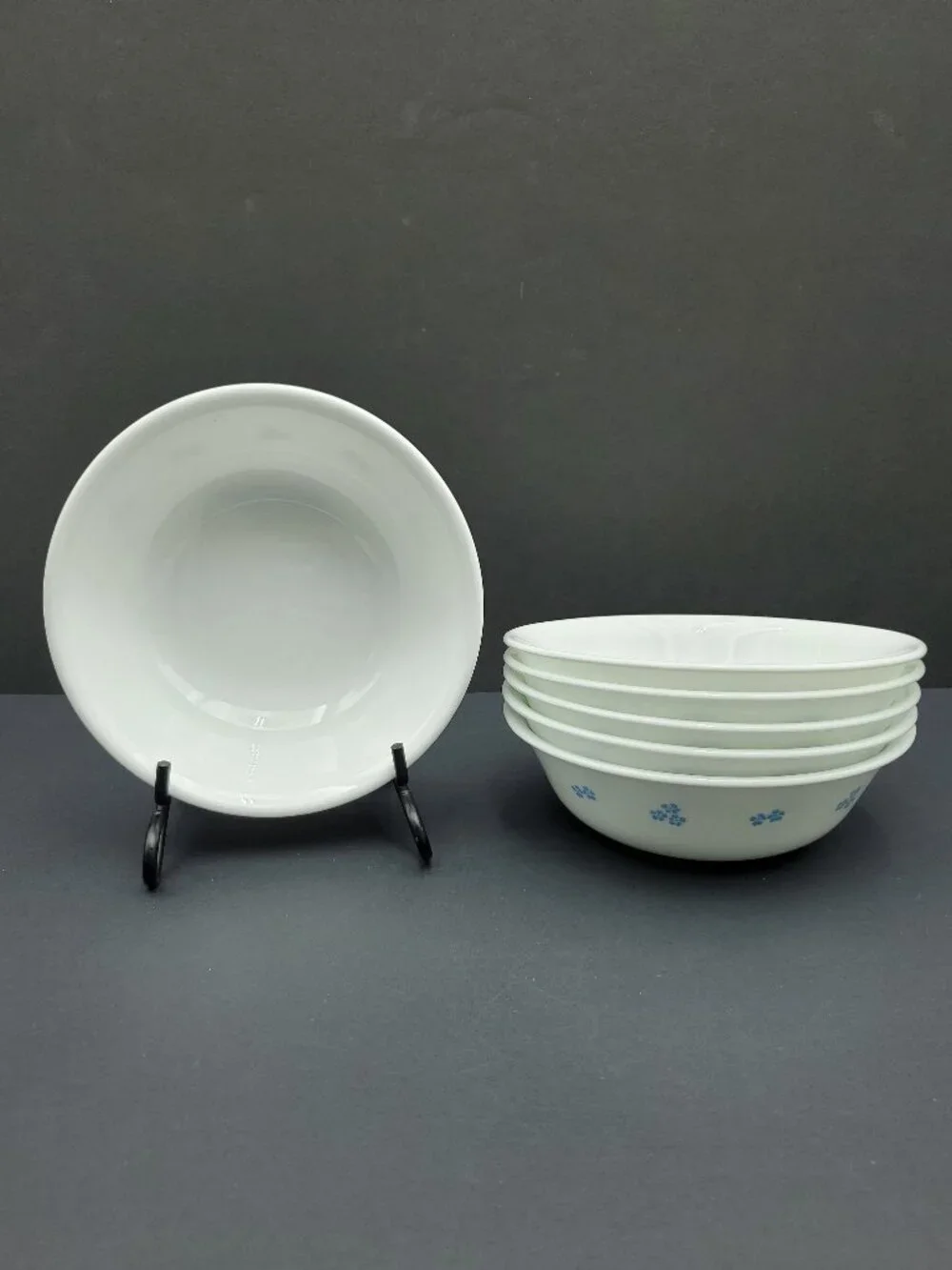 Corelle Secret Garden Soup Bowls Corning White Cereal Bowls with Blue Flowers